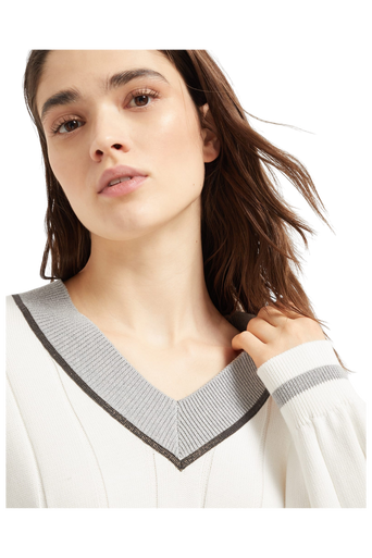 Brunello Cucinelli Women's Cotton Flat Rib Sweater with Precious Neckline - Image 3