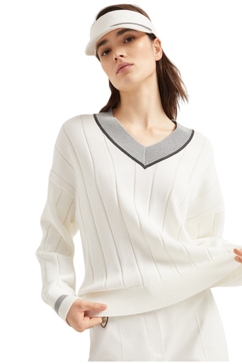 Brunello Cucinelli Women's Cotton Flat Rib Sweater with Precious Neckline - Image 4