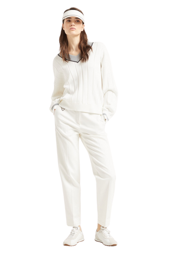 Brunello Cucinelli Women's Cotton Flat Rib Sweater with Precious Neckline - Image 5