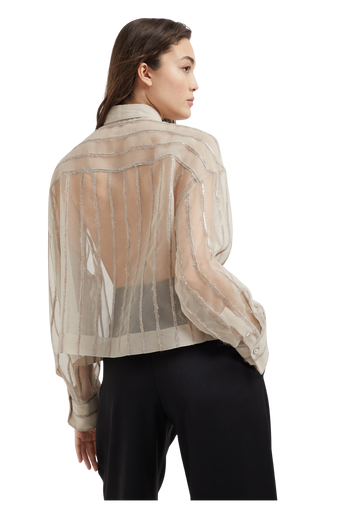 Brunello Cucinelli Women's Crispy Silk Shirt with Dazzling Alpaca Stripes