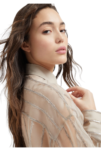 Brunello Cucinelli Women's Crispy Silk Shirt with Dazzling Alpaca Stripes - Image 3