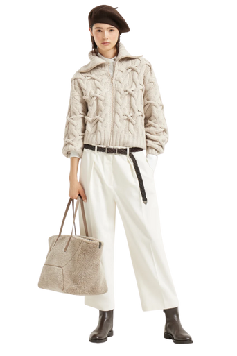 Brunello Cucinelli Women's Crisscross Cable Cardigan in Cashmere Feather Yarn - Image 5