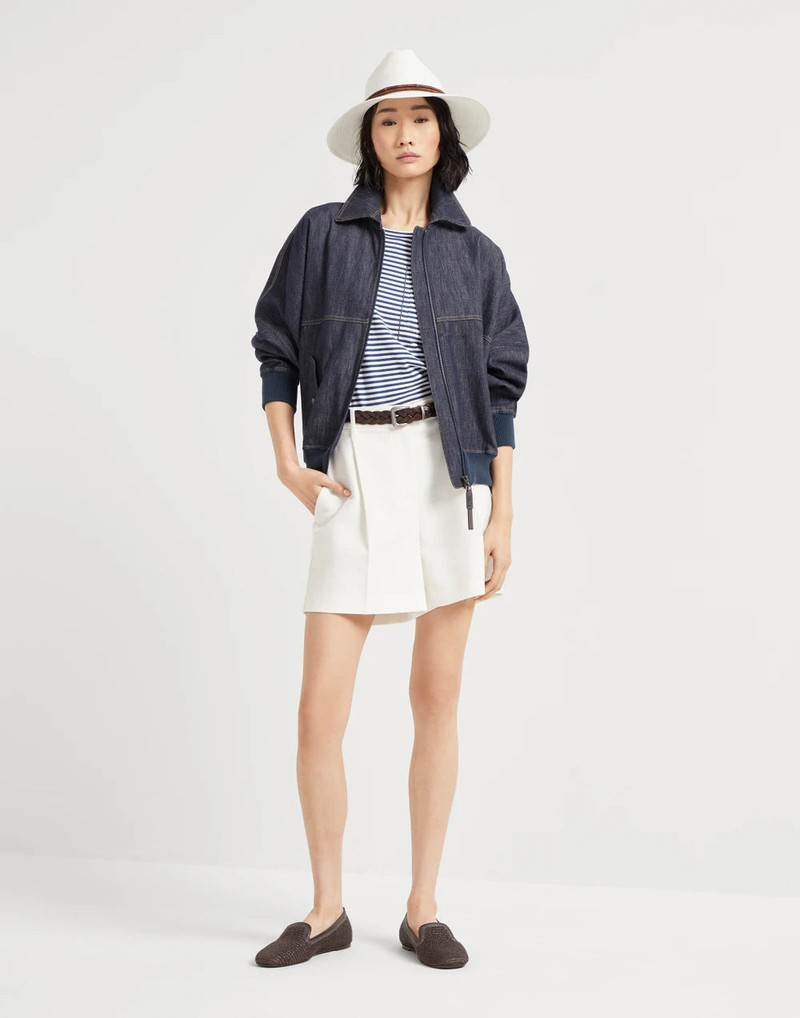 Brunello Cucinelli Women's Denim-effect Twill Bomber Jacket with Shiny Zipper Pull - Image 5