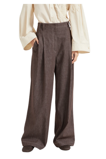 Brunello Cucinelli Women's Denim-effect Twill Smart Wide Trousers With Monili