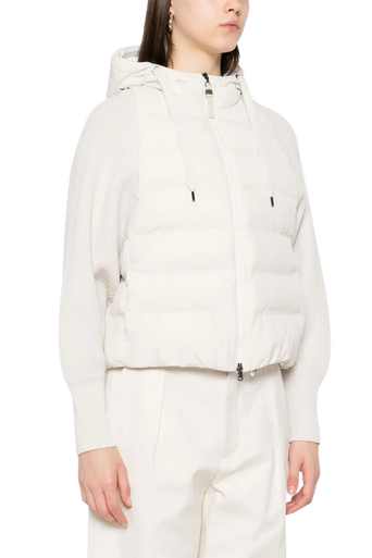 Brunello Cucinelli Women's Hooded Knitted-sleeve Puffer Jacket