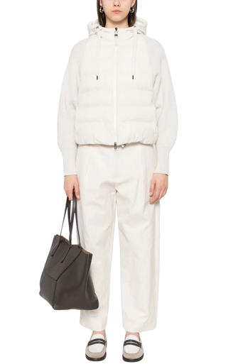 Brunello Cucinelli Women's Hooded Knitted-sleeve Puffer Jacket - Image 5