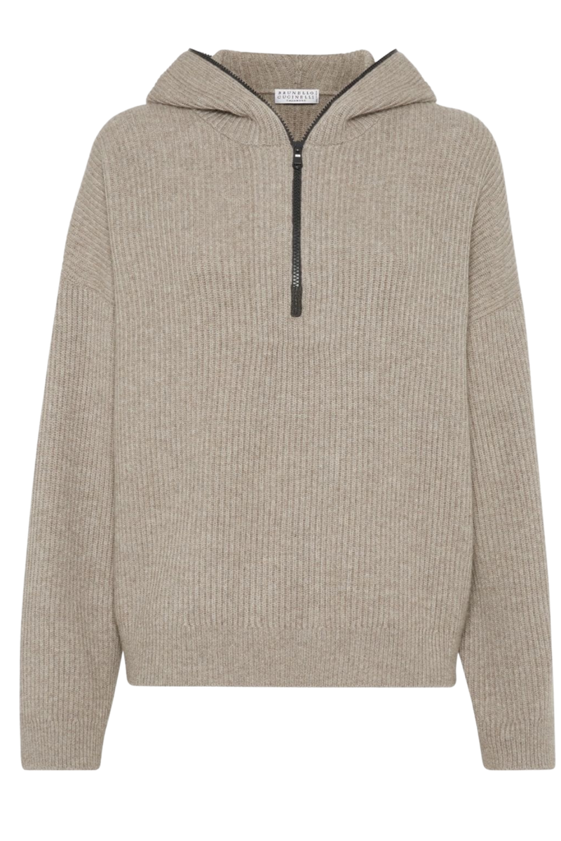 Brunello Cucinelli Women's Hooded Ribbed Knit Cashmere Sweater