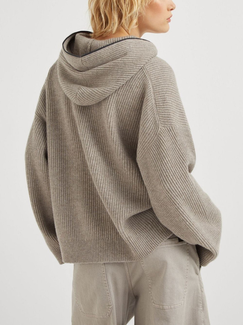 Brunello Cucinelli Women's Hooded Ribbed Knit Cashmere Sweater - Image 3