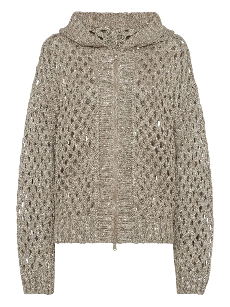 Brunello Cucinelli Women's Silk and Linen Dazzling Net Hooded Cardigan