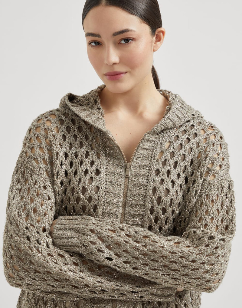 Brunello Cucinelli Women's Silk and Linen Dazzling Net Hooded Cardigan - Image 3