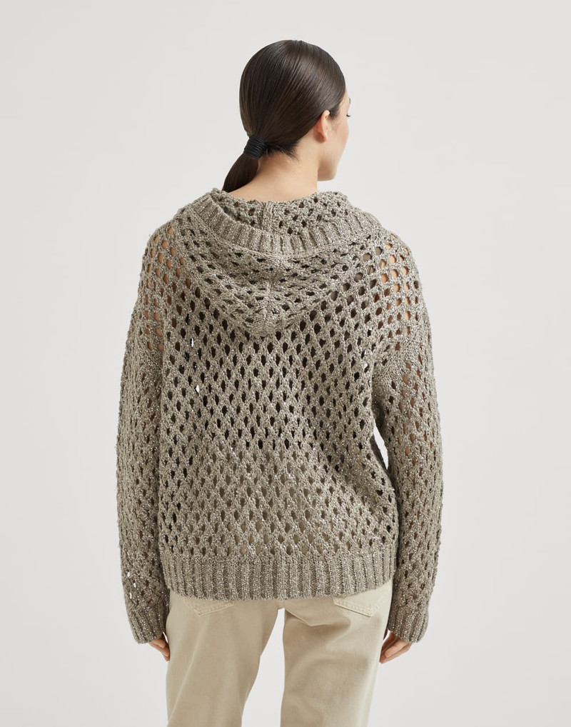Brunello Cucinelli Women's Silk and Linen Dazzling Net Hooded Cardigan - Image 4