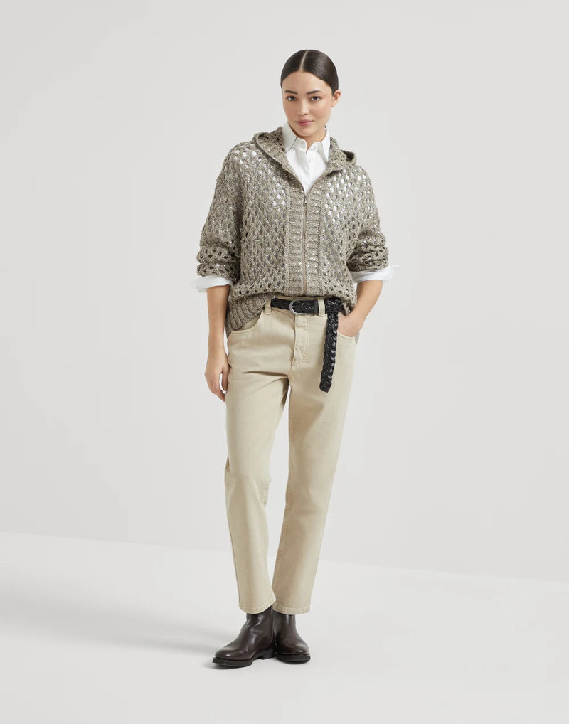 Brunello Cucinelli Women's Silk and Linen Dazzling Net Hooded Cardigan - Image 6