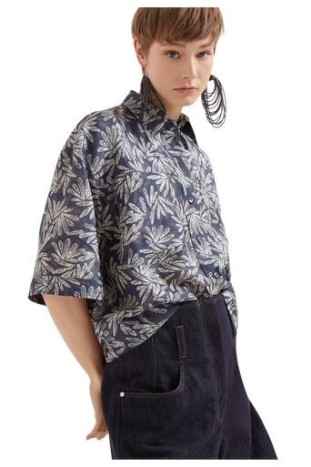 Brunello Cucinelli Women's Silk Fern Print Pongee Shirt with Monili - Image 3