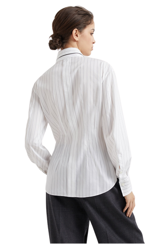 Brunello Cucinelli Women's Striped Cotton and Silk Poplin Shirt with Monili - Image 3