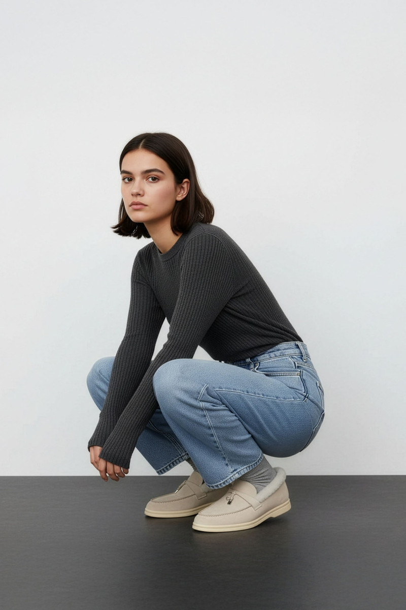 Loro Piana Women's Summer Charms Walk Loafers (Suede with Beaver Fur) - Image 3