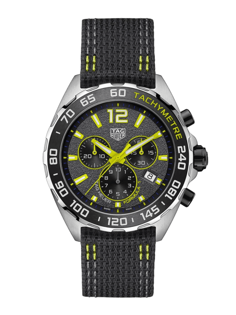 TAG Heuer Formula 1 Chronograph Grey Dial Lime-Yellow Trims Nylon Strap 43mm Men's Watch
