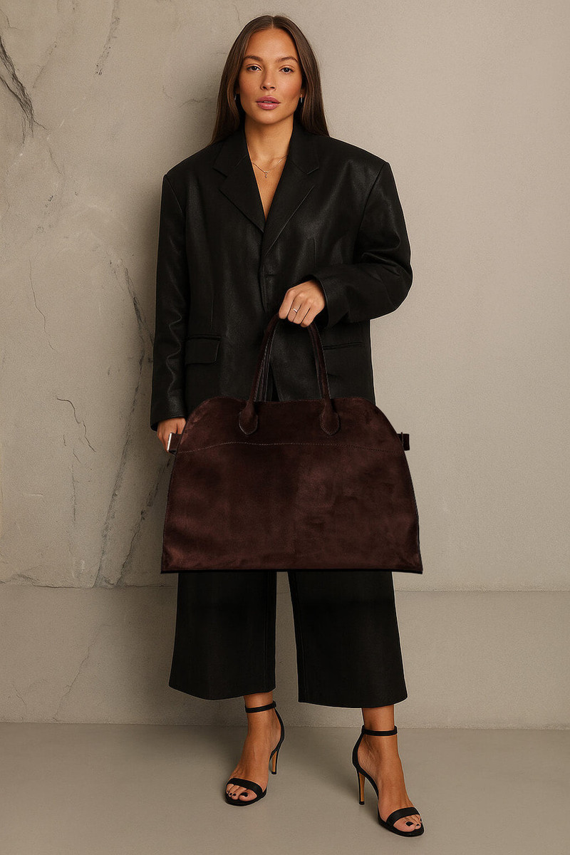The Row Soft Margaux 17 Bag in Suede - Image 1