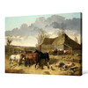 John Frederick Herring Jr,Horses eating from a manger,with pigs and chickens in a farmyard,large wall art,framed wall art,large canvas,M4404