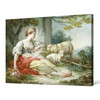 Jean-Honore Fragonard,A Shepherdess Seated with Sheep and a Basket of Flowers Near a Ruin in a Wooded Landscape,large wall art,framed,M4342
