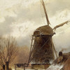 Andreas Schelfhout ,A Frozen River Landscape with a Windmill,art prints,Vintage art,canvas wall art,famous art prints,V982