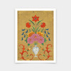 Indian Paintings,Vase with flower arrangement and scrollwork,art prints,Vintage art,canvas wall art,famous art prints,V6055
