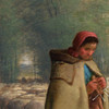 Jean-Francois Millet,Young Girl Guarding her Sheep, 1862,art prints,Vintage art,canvas wall art,famous art prints,V6173