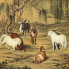 Giuseppe Castiglione,Eight horses under the willowChinese print,japanese print,art prints,Vintage,famous prints,vertical narrow prints,V7387