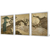 Kano School,Folding Screen with Design Hozu River,Riverside plum blossom,Triptych canvas,framed canvas,3 panel wall art,large wall art,s31