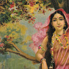 Raja Ravi Varma,Vasantika,Beautiful Girl On The River ,art prints,Vintage art,canvas wall art,famous art prints,V6676