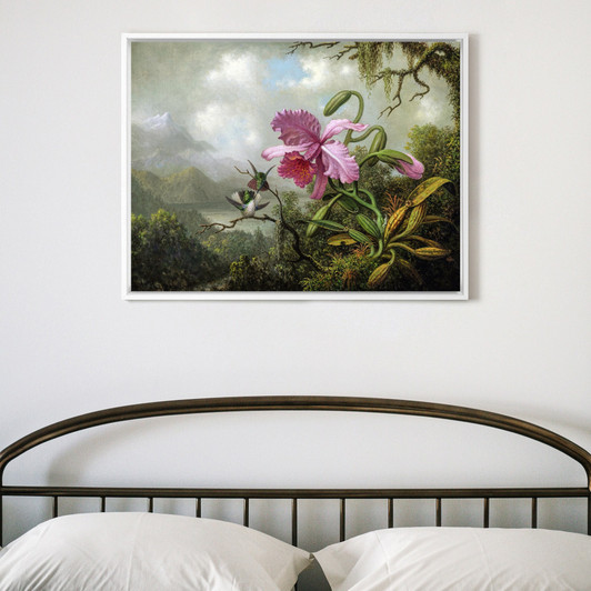 Martin Johnson Heade,Orchid and Hummingbirds near a Mountain Lake,large wall art,framed wall art,canvas wall art,large canvas,M4602