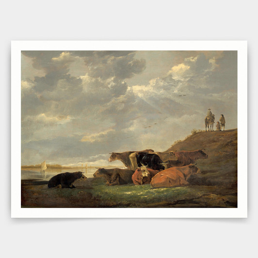 Aelbert Cuyp,River Landscape with Cows,art prints,Vintage art,canvas wall art,famous art prints,V2980