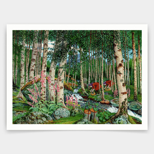 Nikolai Astrup,Foxgloves, Birch forest landscape, the girl picking flowers in the forest,art prints,Vintage art,canvas wall art,V4670