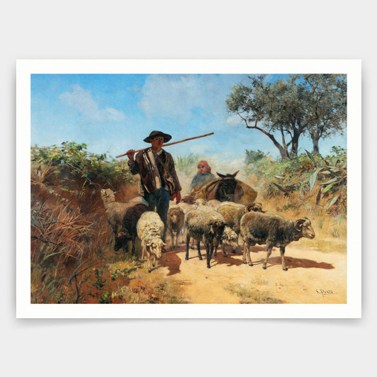 Silva Porto,Herding the flock,outskirts of Lisbon,art prints,Vintage art,canvas wall art,famous art prints,q1401