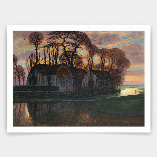 Piet Mondrian ,Farm Near Duivendrecht, in the Evening,art prints,Vintage art,canvas wall art,famous art prints,q1363