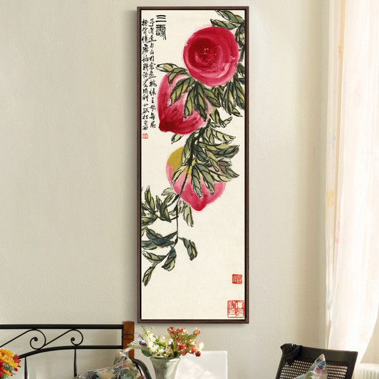 Qi Baishi,three peaches,Chinese painting,Vertical Narrow Art,large wall art,framed wall art,canvas wall art,M664