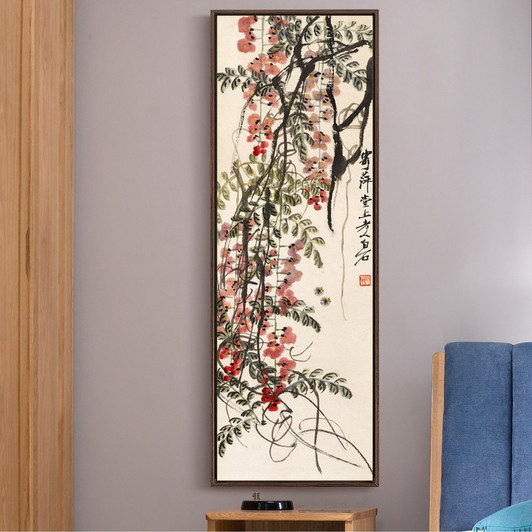 Qi Baishi,Red Wisteria,Chinese painting,Vertical Narrow Art,large wall art,framed wall art,canvas wall art,M653