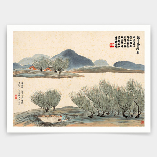 Qi Baishi,Willow scenery by the river,Chinese painting,art prints,Vintage art,canvas wall art,famous art prints,V4914