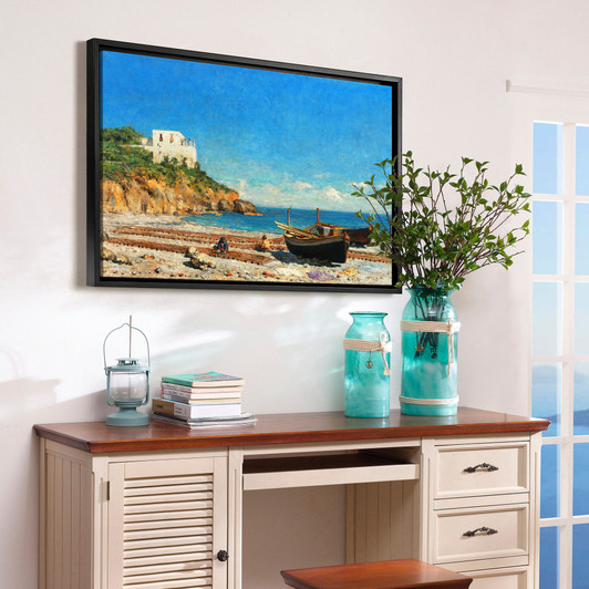 António Carvalho de Silva Porto, A port, mending the nets Italy,canvas print,canvas art,canvas wall art,large wall art,framed wall art,p1563