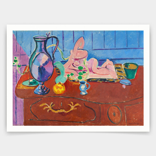 Henri Matisse,Pink statuette and a pitcher on a red chest of drawers 1910,art prints,Vintage art,canvas wall art,famous art prints,q1088
