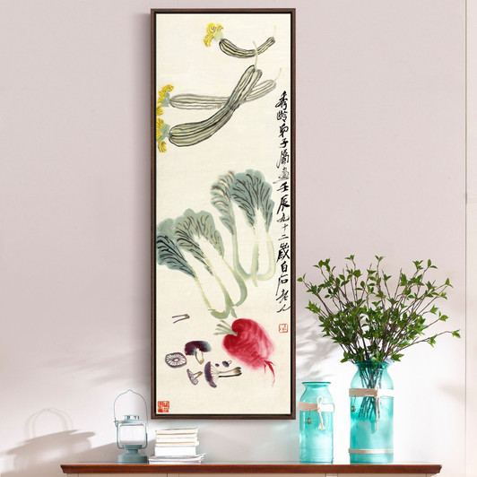 Qi Baishi,Cabbage and towel gourd,Vegetable canvas,Chinese painting,Vertical Narrow Art,large wall art,framed wall art,canvas wall art,M593