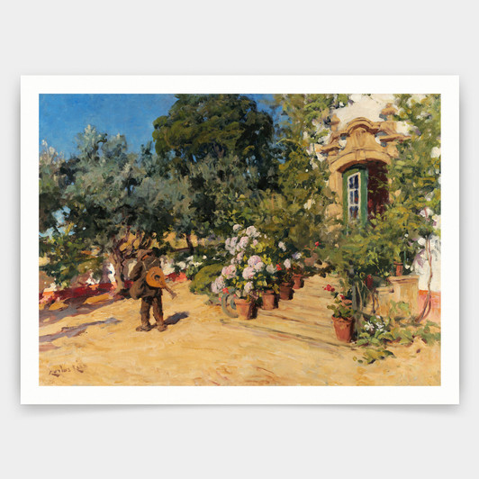 Carlos Reis,The guitar player in the garden,art prints,Vintage art,canvas wall art,famous art prints,q823