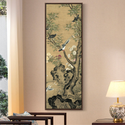 LV Ji,Sweet osmanthus and birds,Chinese Birds And Flowers Paintings,Vertical Narrow Art,large wall art,framed wall art,canvas wall art,M555