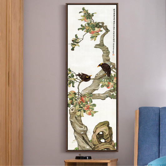 Liu kuiling,Myna on the apple tree,Birds And Flowers,Vertical Narrow Art,large wall art,framed wall art,canvas wall art,M542