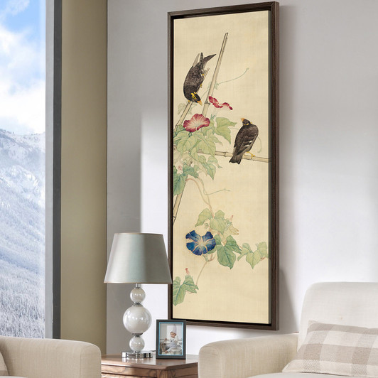 Liu kuiling,Myna and morning glory painting,Birds And Flowers,Vertical Narrow Art,large wall art,framed wall art,canvas wall art,M541
