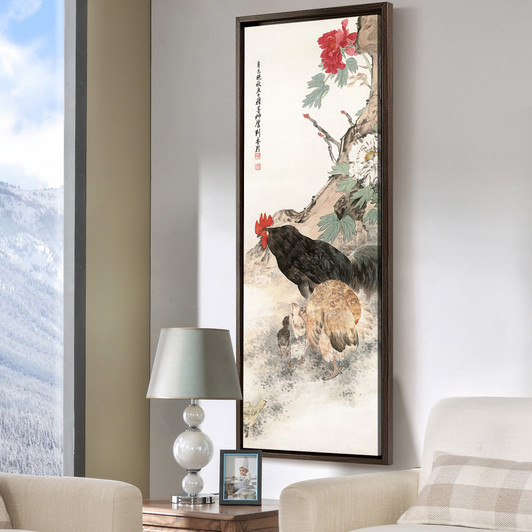 Liu kuiling,Cock and hen painting,Birds And Flowers,Vertical Narrow Art,large wall art,framed wall art,canvas wall art,M532