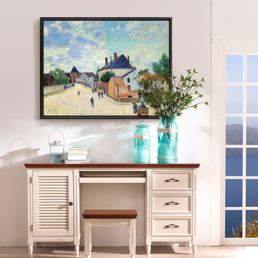 Alfred Sisley,Street in Moret,Porte de Bourgogne from across the Bridge,large wall art,framed wall art,canvas wall art,large canvas,M3078