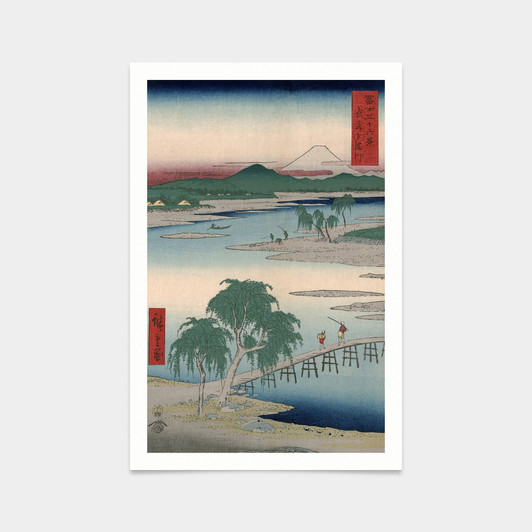 Hiroshige,Musashi tamagawa,Small Wooden Bridge Over River,japanese painting,art prints,Vintage art,canvas wall art,famous art prints,V2554