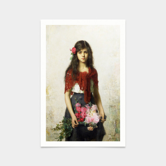 Alexei Alexevich Harlamoff,Young girl with blossoms,art prints,Vintage art,canvas wall art,famous art prints,V2194