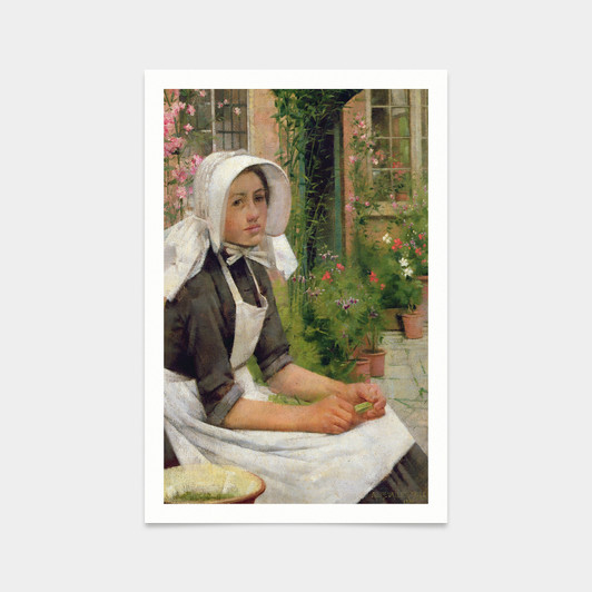 Albert Chevallier Tayler,Girl Shelling Peas,art prints,Vintage art,canvas wall art,famous art prints,V2189