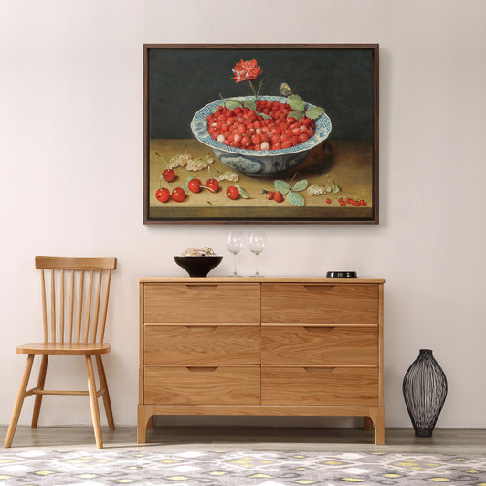 acob van Hulsdonck,Wild Strawberries and a Carnation in a Wan Li Bowl,canvas print,canvas art,canvas wall art,large wall art,framed,p1124